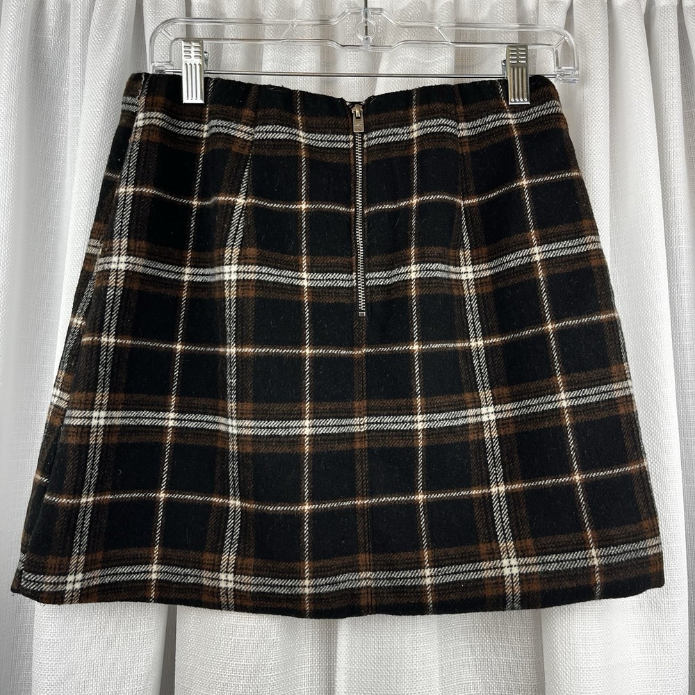 Hollister Ultra High Rise Sz Small Plaid Skirt Mini Wool Blend Lined Brown Black